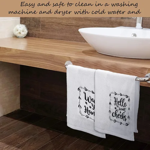 Vista 6 de Tatuo - 2 toallas de mano decorativas para baño con frases divertidas, lávate las manos, toallas decorativas rústicas para cocina, baño