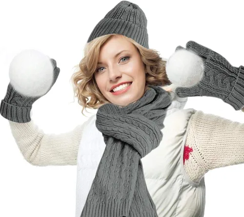 Vista 9 de The Fellie Conjunto de guantes de bufanda de invierno para mujer, gorros de punto, bufanda cálida, guantes térmicos 3 en 1