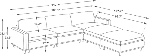 Vista 2 de CHITA 118" Sofá Modular Seccional Convertible de Lujo Super Grande en Forma de L, Sofá Moderno Relleno de Plumón Certificado FSC, Sofá de Nube