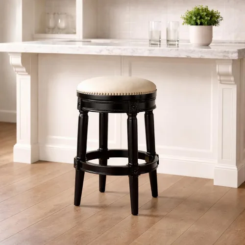Vista 15 de New Ridge Home Goods Chapman Taburete giratorio de 26 pulgadas de altura de mostrador sin respaldo en nogal
