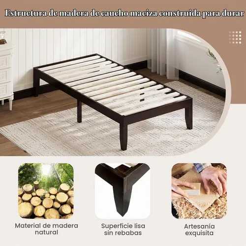 Vista 5 de Giantex Marco de Cama de Plataforma de Madera Individual de 14 Pulgadas, Base de Colchón Minimalista con Madera de Caucho Sólida, Soporte