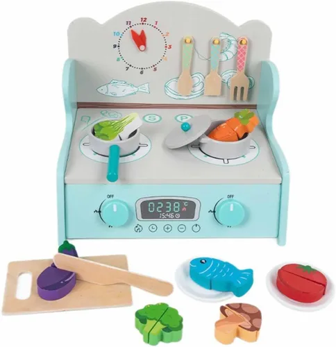 Vista 2 de Wooden Play Kitchen Set for Kids, Pretend Play Cooking Toys with Accessories, Preschool Learning Toy, Fine Motor Skills, Birthday Gift for Toddlers