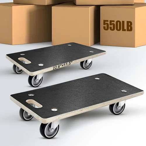 Vista 8 de Plataforma rodante rectangular de madera resistente con asa - Capacidad de 441 libras, ruedas TPR de 3 pulgadas, transportador multifuncional