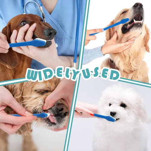 Vista 7 de Gerrii Cepillo de dientes para perros, 200 unidades, cepillo de dientes de doble cabeza, mango largo, kit de cepillado de dientes de perro, cerdas