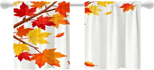 Vista 82 de Shrahala Orange Autumn Autumn Blackout Curtain Tiers, Fall Kitchen Valance Light Blocking Tier Drapes with Rod Pocket, 2 Pack 26 X 24 in