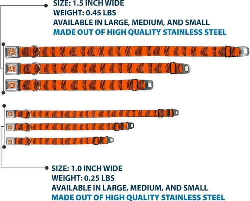 Vista 3 de Collar de perro hebilla de cinturón de seguridad Tigger Stripes naranja negro 9 a 15 pulgadas 1.0 pulgadas ancho
