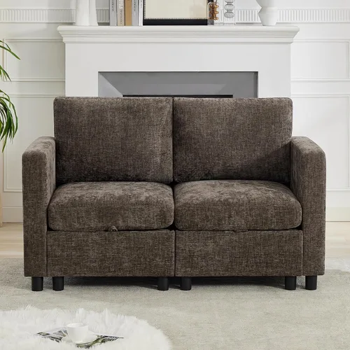 Vista 16 de WUTUTUEE Sofá biplaza modular de 58 pulgadas, sofá biplaza moderno de 2 plazas con almacenamiento, sofá modular de felpilla para sala de estar, Beige