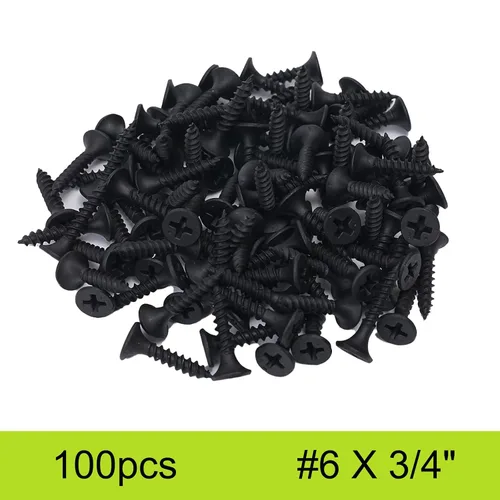 Vista 5 de Tornillos para madera #6 x 3/4 pulgadas, 100 unidades, tornillos Phillips planos negros, tornillos de madera autorroscantes, tornillos de acero al