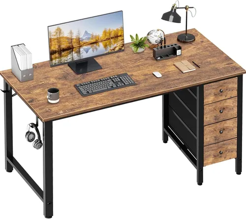 Vista 10 de Lufeiya Escritorio pequeño para juegos con 4 cajones de tela, 40 pulgadas, lindo escritorio de estudio para niños, niñas y adolescentes