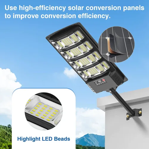Vista 9 de Luces Solares de Calle para Exteriores Impermeables, 52000LM Luz de Inundación con Ángulo de 320°, Luz de Estacionamiento Solar LED 5730 con Sensor