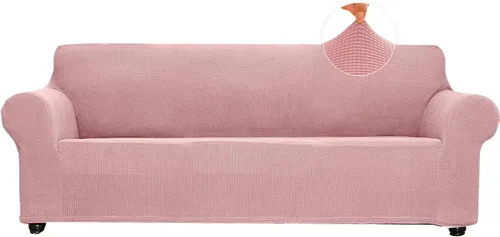 Vista 21 de Funda elástica suave para sofá de 3 cojines, protector de muebles, transpirable, lavable, tela jacquard, cuadros pequeños con parte inferior Beige
