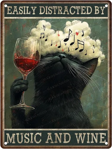 Vista 17 de Cartel de metal divertido vintage con diseño de gato de cocina con texto en inglés «Cat Never Trust A Skinny Cook», póster de metal para el hogar
