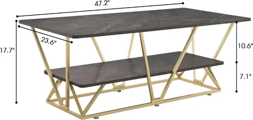 Vista 3 de ivinta Mesa auxiliar con almacenamiento, mesa central rectangular moderna con mármol sintético y marco dorado para espacios pequeños, mesa de sala