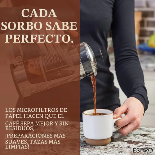Vista 6 de ESPRO 100 filtros de papel de café para prensa francesa ESPRO P1/P0, 12 y 16 onzas