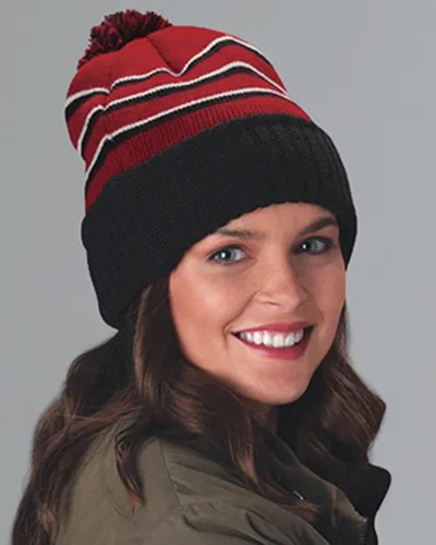 Vista 2 de 2040USA Richardson - Gorro de punto con pompón, diseño de rayas, talla única