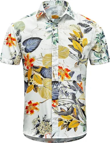 Vista 2 de EUOW - Camisa hawaiana estampada de manga corta para hombre, con botones, de verano, para playa