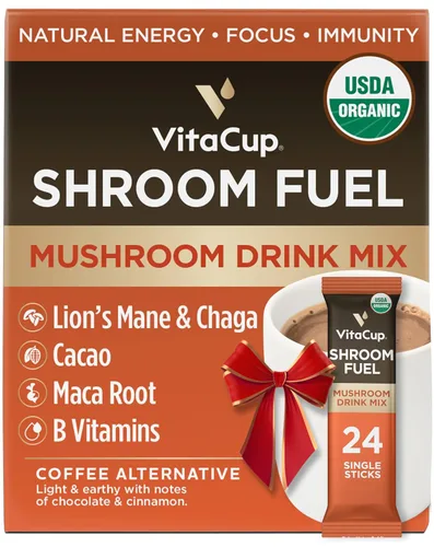 Vista 3 de VitaCup Shroom Fuel - Paquetes alternativos de café de hongos, 24 unidades, con cacao, canela, chaga, melena de leones y maca + paquetes de café
