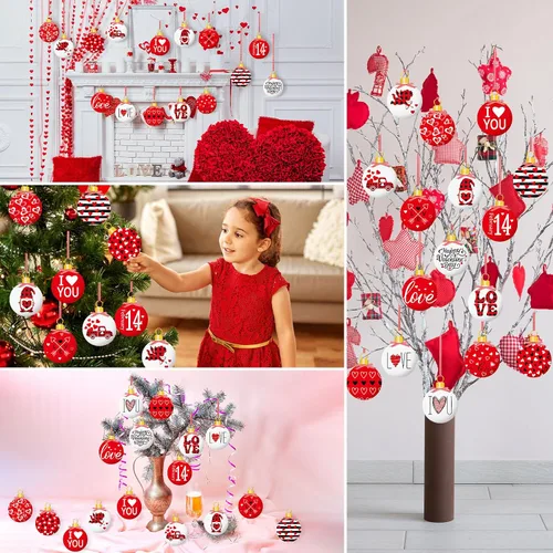 Vista 7 de 16 adornos de San Valentín, decoración de árbol, adornos de madera para el día de San Valentín, adornos de madera en 2D con forma de corazón, gnomo