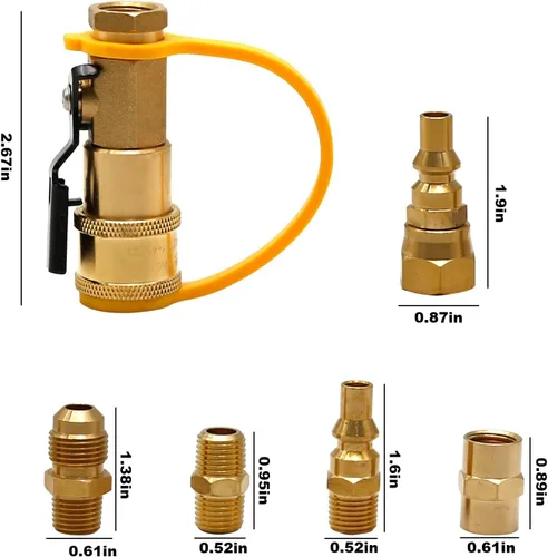 Vista 4 de Válvula adaptadora de conexión rápida de propano para RV, enchufe de flujo completo NPT de 1/4 pulgadas macho/hembra y kit rápido de 3/8 pulgadas