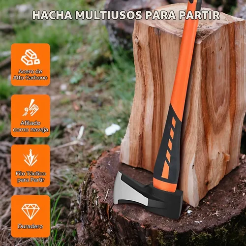 Vista 7 de Hacha de corte, hacha de mano, hacha de campamento para dividir leña y cortar ramas, hacha de cortar madera de 5.5 lb con mango de fibra de vidrio