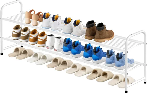 Vista 11 de KEETDY Organizador de zapatos largo de 2 niveles para armario, zapatero de metal para entrada, amplio estante apilable para zapatos con rejilla