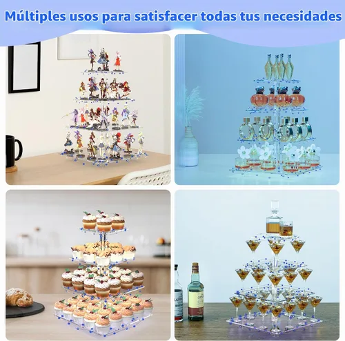 Vista 8 de Soporte para Cupcakes, Soporte para Cupcakes de 4 Niveles, Soporte Iluminado para Cupcakes para 50 Cupcakes, Torre Cuadrada para Cupcakes, Juego