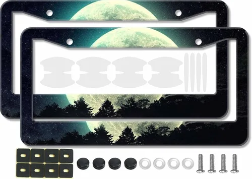 Vista 20 de Marco de matrícula de lunares negros, 2 piezas de soporte decorativo clásico de lunares blancos para placa de automóvil, lindo estilo retro