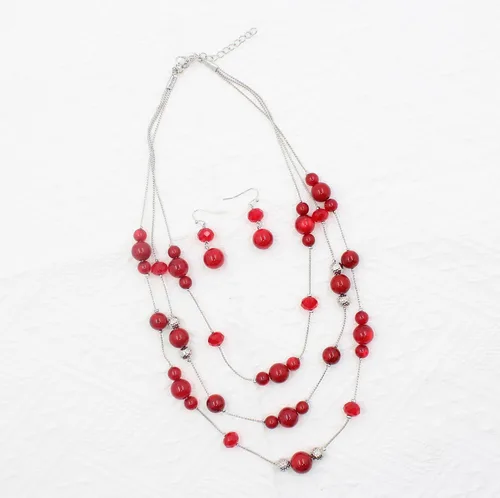Vista 3 de Aenu Collares de cuentas hechas a mano de 3 capas de 18 a 23 pulgadas, delicadas cadenas de ilusión, juego de collares y aretes bohemios multicolor