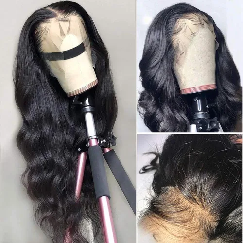 Vista 2 de Foreverlove - Pelucas de encaje frontal de onda corporal, de cabello humano virgen brasileño sin procesar, Remy, pre-arrancadas con cabello pequeño