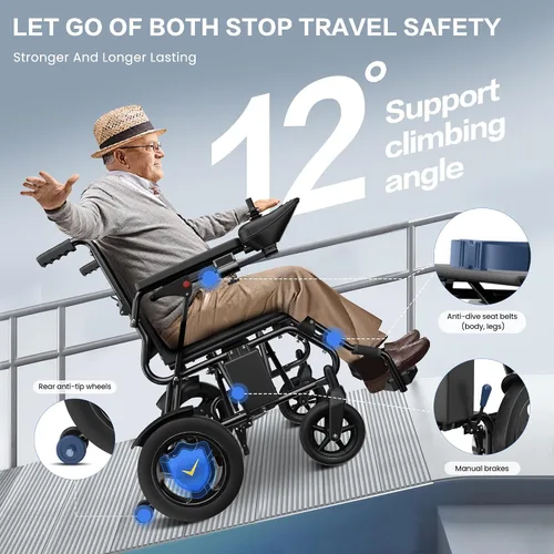 Vista 2 de AIRHOT Silla de ruedas eléctrica plegable para adultos, 15 millas de autonomía de viaje, silla de ruedas eléctrica con capacidad de peso de 300