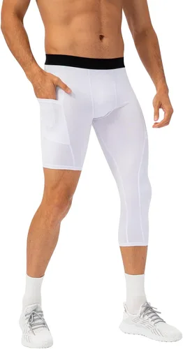 Vista 15 de Pantalones de compresión de 3/4 de una pierna para hombre, mallas de baloncesto atléticas para correr, leggings deportivos de capa base capri