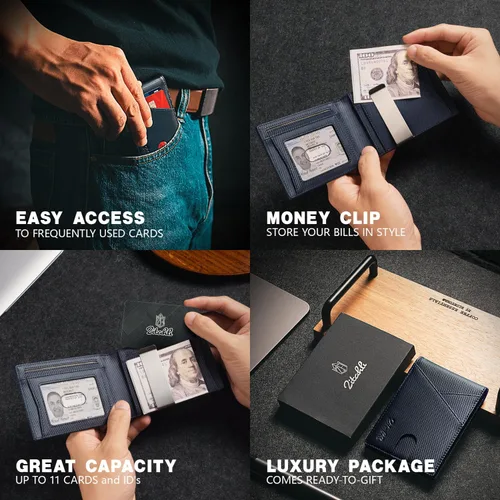 Vista 59 de Zitahli - Billeteras delgadas RFID para hombres, billetera de cuero flexible con clip de dinero, cartera minimalista con bolsillo frontal