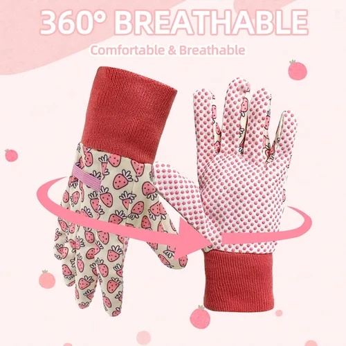 Vista 3 de Paquete de 3 pares de guantes de jardín para niños, guantes de jardinería para niños pequeños, regalos medianos para edades de 4 a 5 años, estilo 1