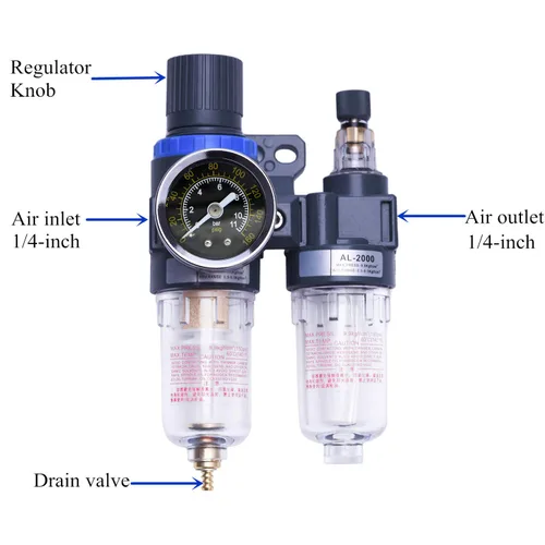Vista 4 de 1/4 "Compresor Filtro de aire Regulador de presión de aire Filtro de trampa separador de agua y aceite con taza lubricante para sistema de Filtro