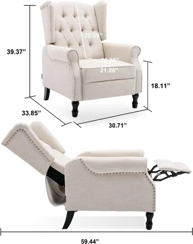 Vista 2 de Wingback - Silla reclinable, moderna silla con brazo para sala de estar, dormitorio, oficina, cine en casa, color beige