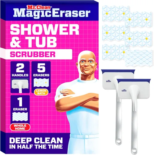 Vista 14 de Mr. Clean Borrador mágico para ducha y tina, limpiador de baño, limpiador de baño todo en uno, kit inicial de limón, 1 limpiador y 2 borradores