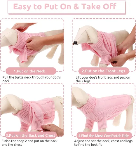 Vista 53 de Queenmore - Suéter de punto trenzado con cuello alto para perros pequeños, para climas fríos, para chihuahua, bulldog, teckel, carlino y yorkie, XS