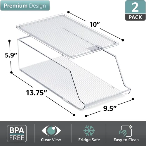 Vista 2 de Sorbus Organizador de botellas de agua para refrigerador con tapa, capacidad para 9 botellas, organizador apilable de bebidas para refrigerador