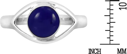 Vista 4 de Aeravida Anillo de plata de ley 925 con incrustaciones de lapislázuli azul de imitación de ojo malvado místico Anillos de boda clásicos para mujer