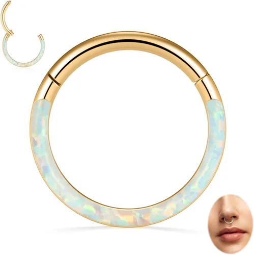 Vista 14 de Opal Septum Jewelry Surgical Steel Septum Ring Daith Rook Tragus Earring