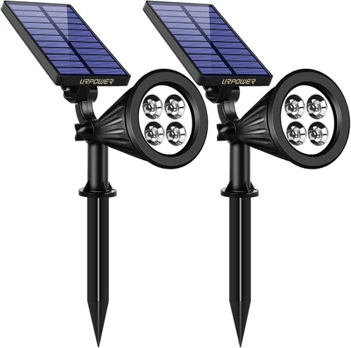 Vista 13 de URPOWER Luces solares para exteriores, focos solares 2 en 1 impermeables con 2 modos de iluminación, focos solares ajustables con encendido y Blanco