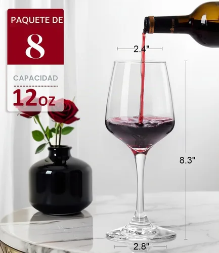 Vista 2 de OJA - Juego de 8 copas de vino, color rojo y blanco, 12 onzas