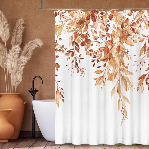Vista 77 de Tititex - Juego de cortinas de ducha de eucalipto negro, hojas de acuarela gris en la parte superior, con decoración floral de baño, 60 x 72