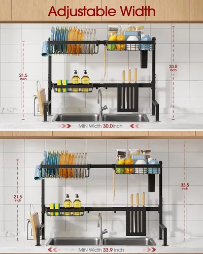 Vista 2 de Sakugi Escurridor de platos – Escurridor de platos para colocar sobre el fregadero con soporte para utensilios y cuchillos, ganchos, organizadores