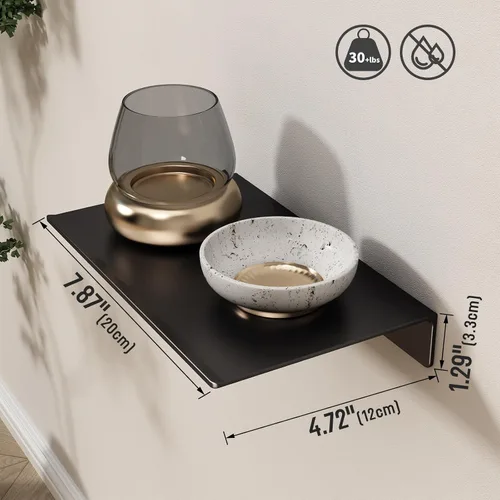 Vista 3 de Danpoo Pequeño estante flotante para almacenamiento en la pared, mini estante de exhibición para coleccionables, estante de pared de metal para Negro