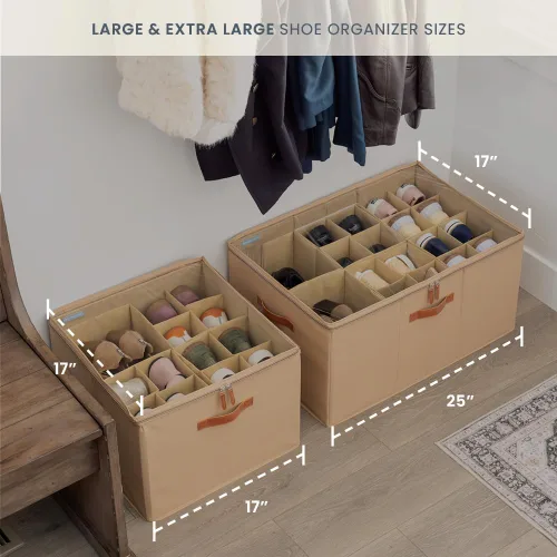 Vista 5 de OrganiHaus Contenedor grande de almacenamiento de zapatos para armario, caja organizadora de zapatos para hasta 16 pares, cesta de zapatos plegable