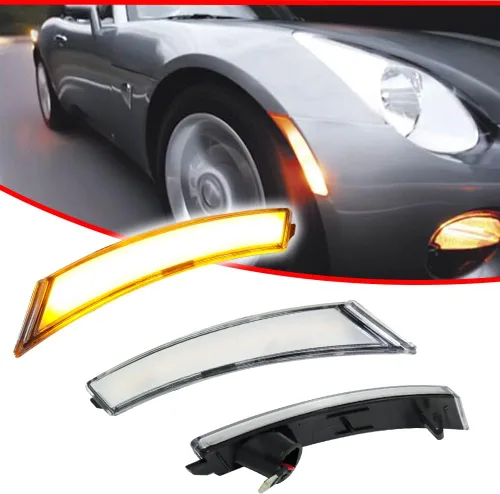 Vista 3 de Faros Laterales Delanteros LED de Lente Clara y Ámbar Compatibles con 2006-2010 Pontiac Solstice, 2007-2010 Saturn Sky