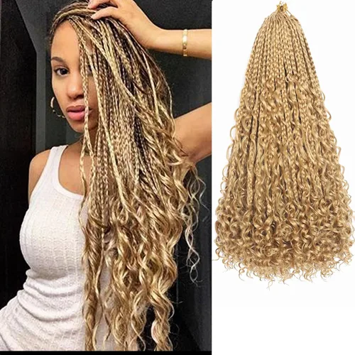 Vista 29 de Flagship 9 Paquetes Goddess Box Braids Cabello de Ganchillo para Mujeres Negras - 10 Pulgadas Pre-enrollado con Puntas Rizadas, Estilo Bohemio 1b
