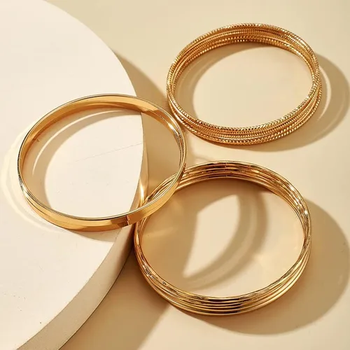 Vista 5 de Brazaletes de oro para mujer, brazaletes indios apilables de múltiples capas abiertos, pulseras gruesas de oro bohemio, pulseras indias de cadena