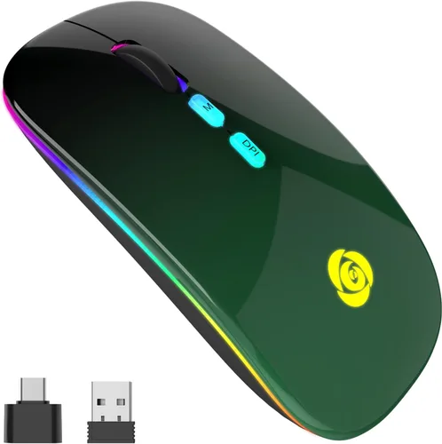 Vista 10 de CC Store Ratón Bluetooth inalámbrico LED y conexión instantánea de 2.4 GHz, recargable ultra silencioso, delgado, 3 DPI ajustables, 2 modos